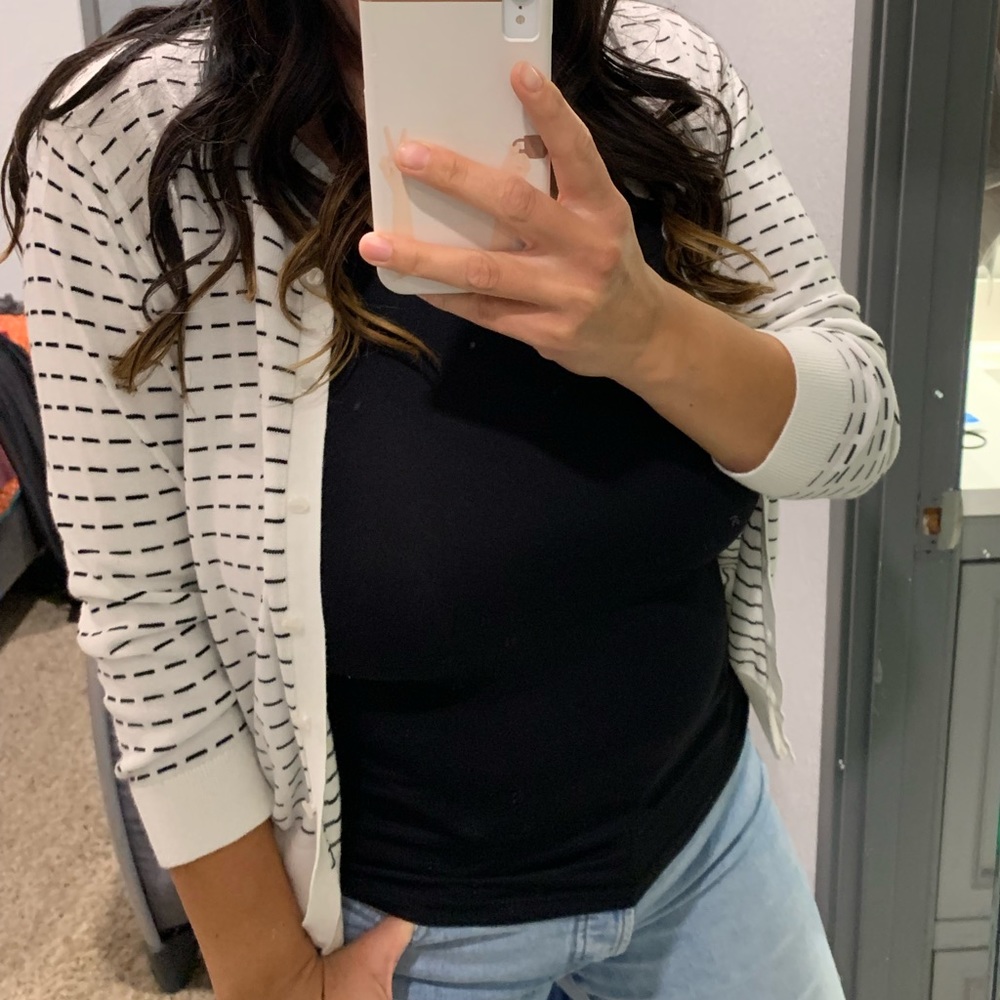 Striped Open-Front Women's Cardigan Sweater - White/Black